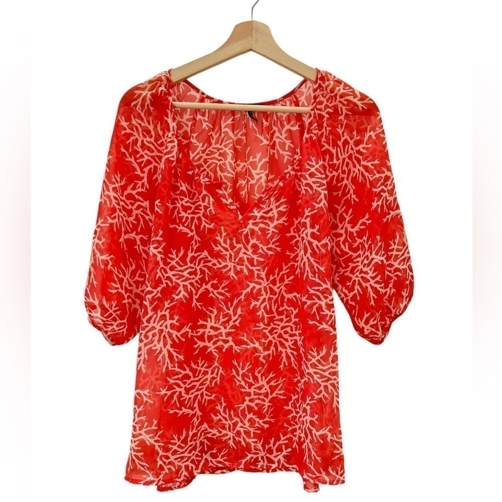 Daisy Feuntes Hot Pink Coral Sheer Blouse Size Small/Medium